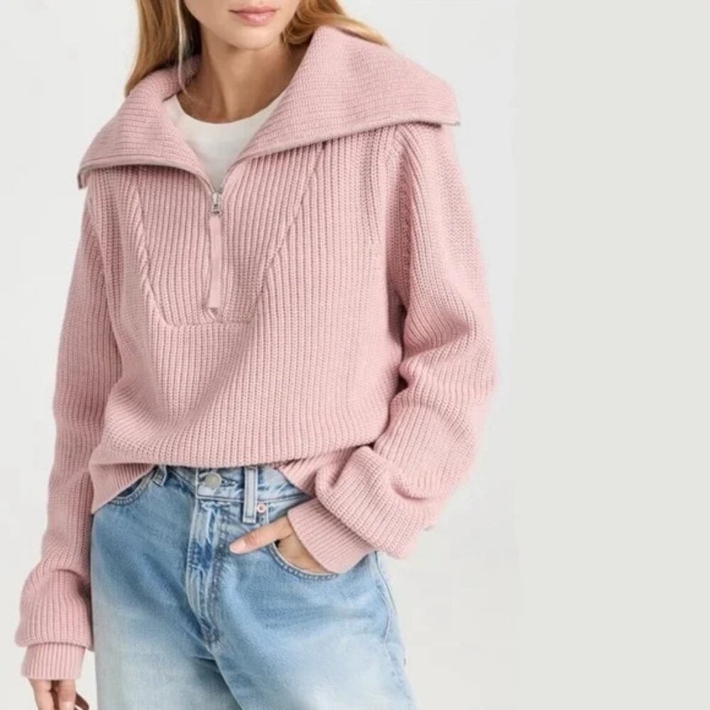 Varley Mentone Sweater Quarter Zip Knit Putty Pink Size Medium Style VAR00615